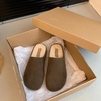 Winter Woman Slipper Shoes Loafers Slides Cover Toe Platform Pantofle
