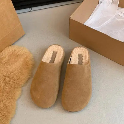 Winter Woman Slipper Shoes Loafers Slides Cover Toe Platform Pantofle