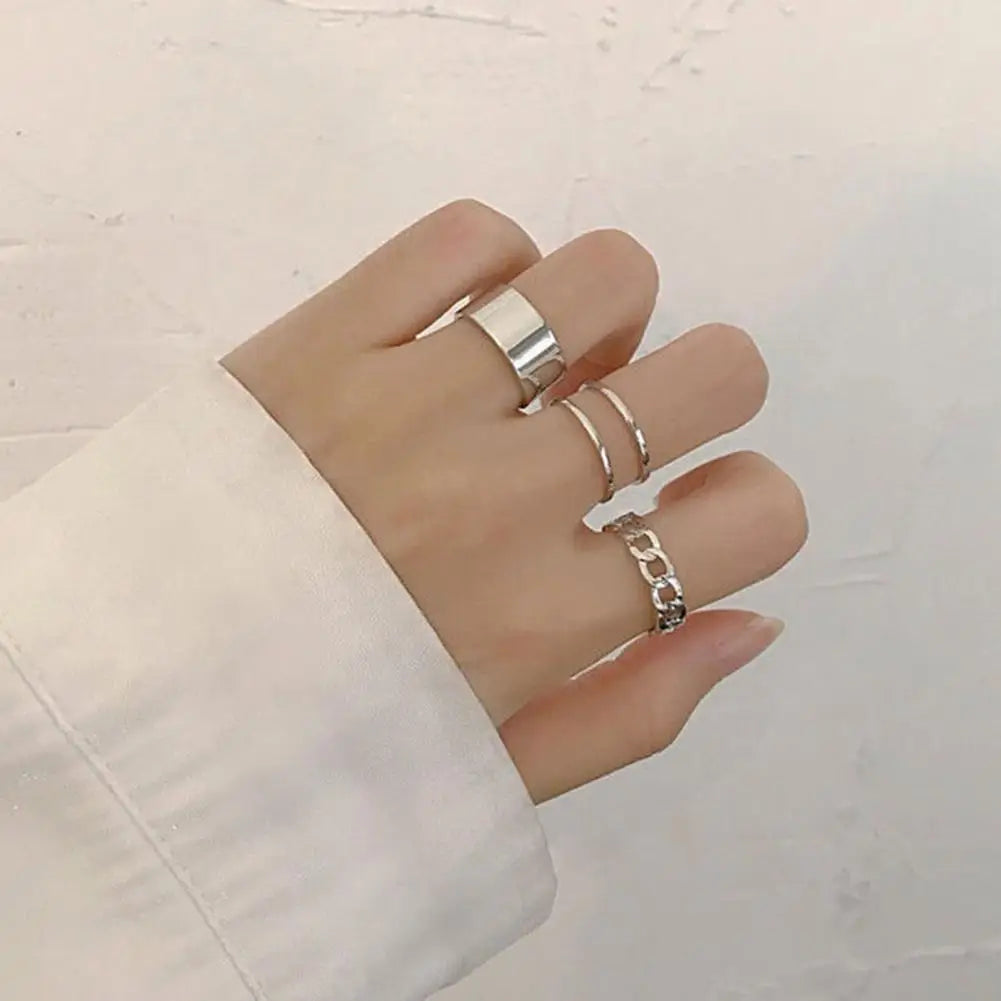 3Pcs Women Rings Geometric Opening Adjustable Jewelry Korean Style