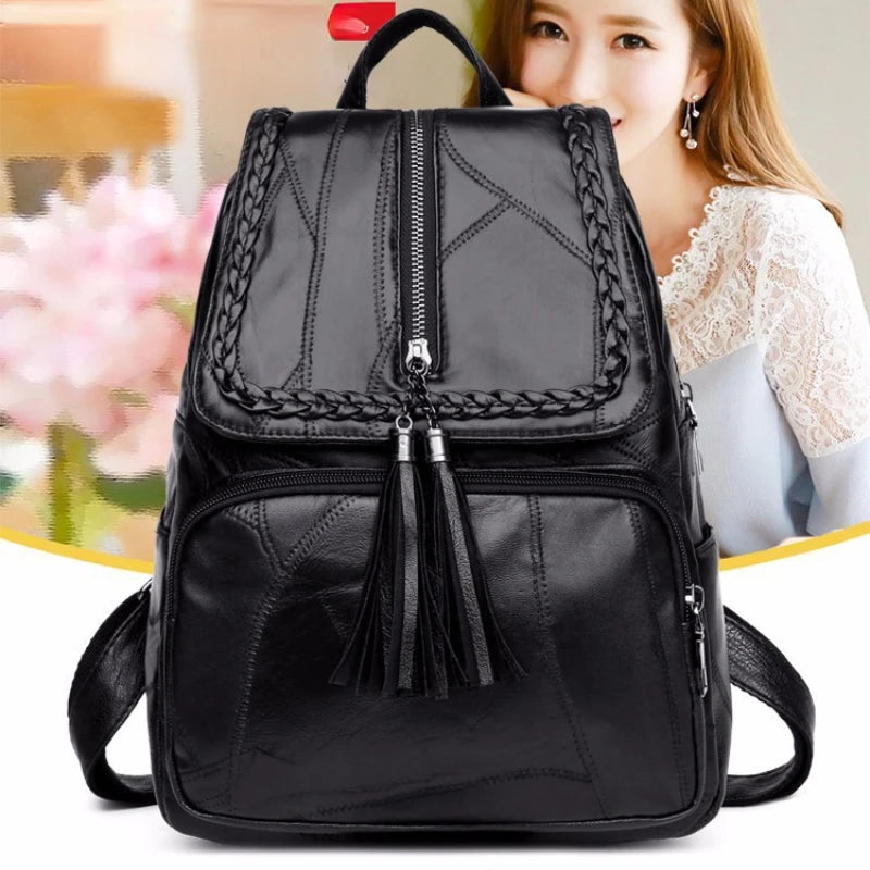 New Fashion Leisure Women's Simple Backpack Travel Soft Pu Leather