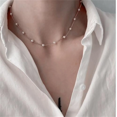 European Vintage Beaded Pearl Choker Necklace for Women Girls Simple