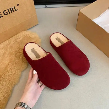 Winter Woman Slipper Shoes Loafers Slides Cover Toe Platform Pantofle
