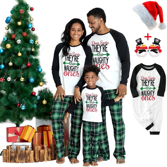 Cotton Letter Print Tops + Plaid Pants Christmas Pajama Family