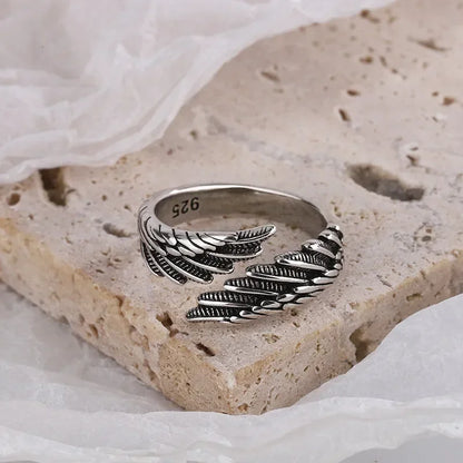 Silver Color Hip Hop Vintage Couples Creative Wings Open Rings For