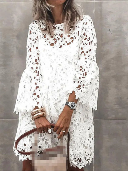 2024 Summer New Women's Dress Ethnic Style Sexy Lace Hollow Fashion