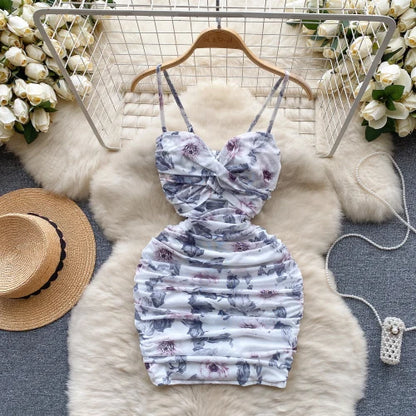 Sexy Solid Print Pleated Off Shoulder Mesh Slip Dress Chic Evening