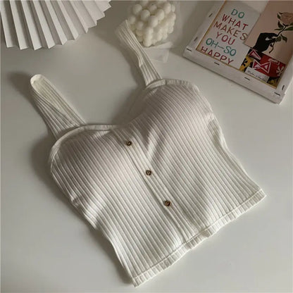 Women's Cropped Tops with Bra Pads Summer Corset Korean Suspenders