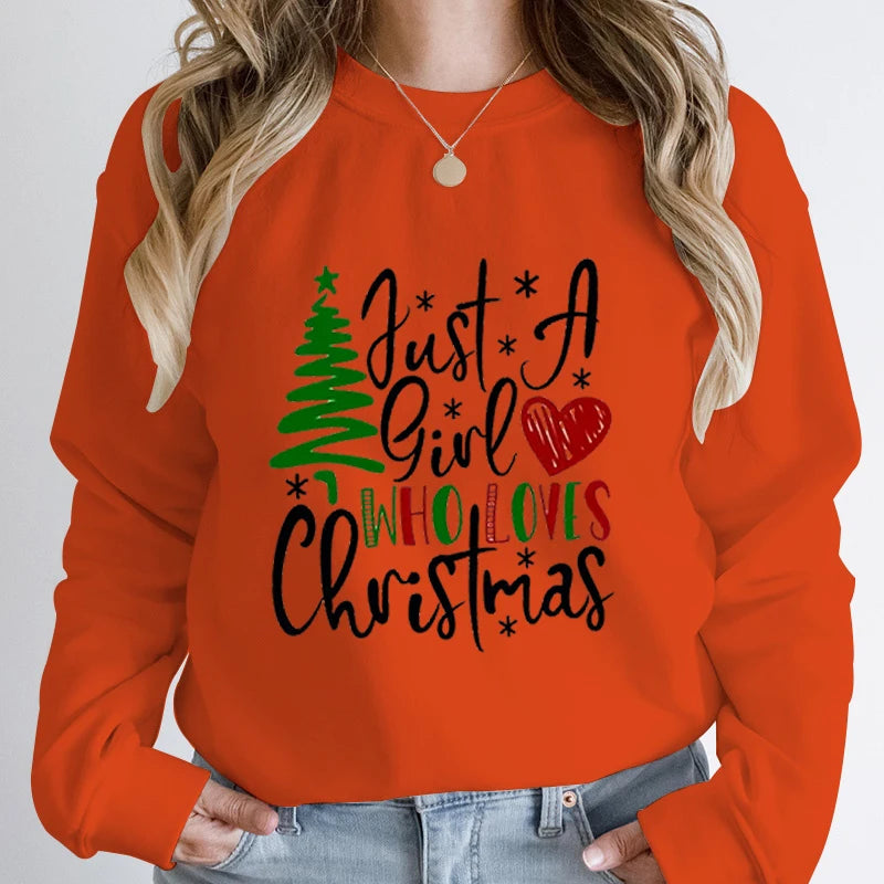 Just A Girl Who Loves Christmas Print Pullovers Women Fashion Pure