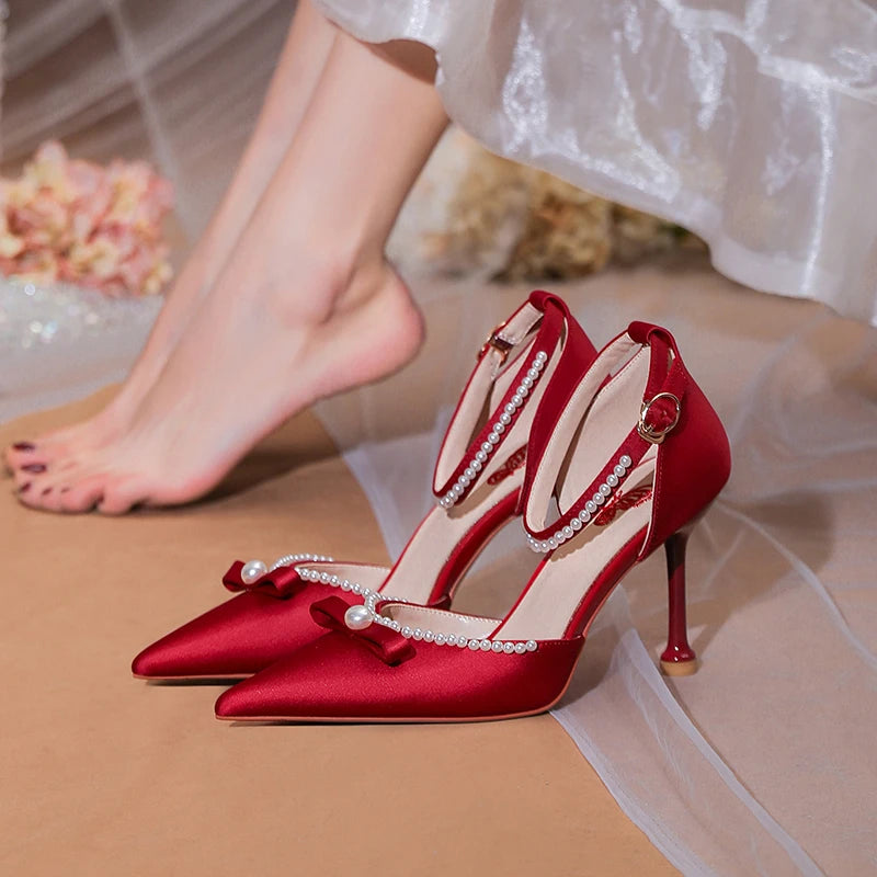 Chinese Style Silk Shoes Women Satin Wedding Sandles Win Red Bride