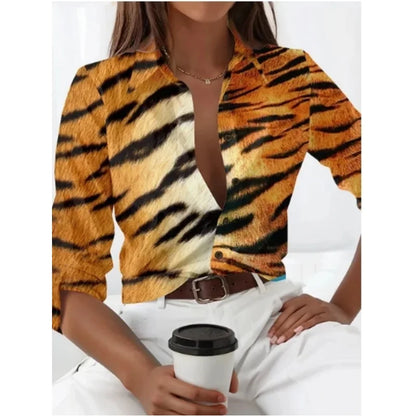 2024 New Leopard Print Pattern Long Sleeve Shirt For Womens Loose