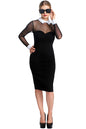 Tuxedo Illusion Dress - Black & white midi dress with mesh sleeves,