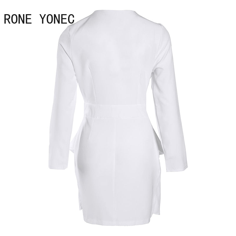 Women Chic Elegant Long Sleeves Deep V Neck Mini A Line Ruffles Formal