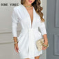 Women Chic Elegant Long Sleeves Deep V Neck Mini A Line Ruffles Formal