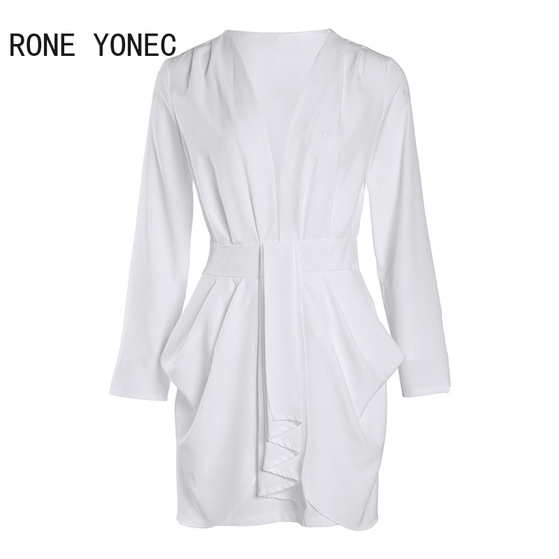 Women Chic Elegant Long Sleeves Deep V Neck Mini A Line Ruffles Formal