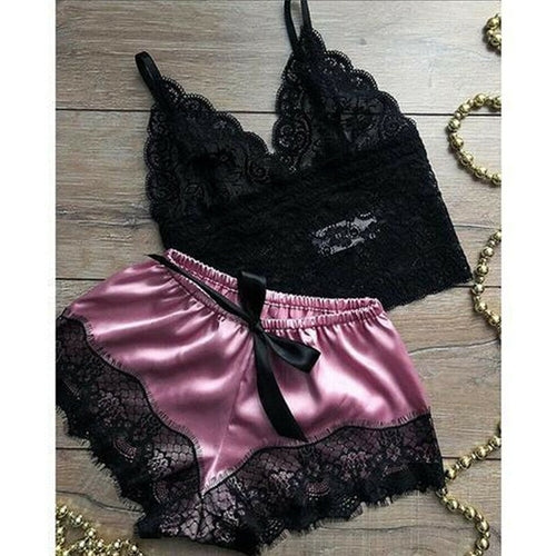 Lace Babydoll Pajamas Set Lingerie | Lace Tops Shorts Set Nightwear -