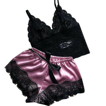 Lace Babydoll Pajamas Set Lingerie | Lace Tops Shorts Set Nightwear -