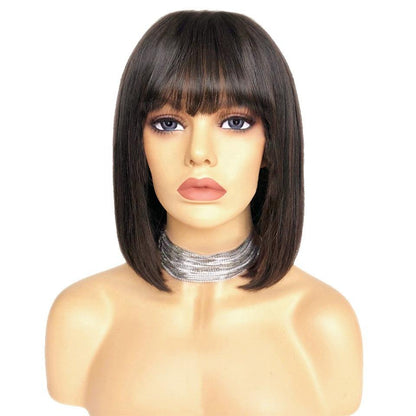 Straight Bob Human Hair Wigs with Bangs for Black Women Brazilian Full