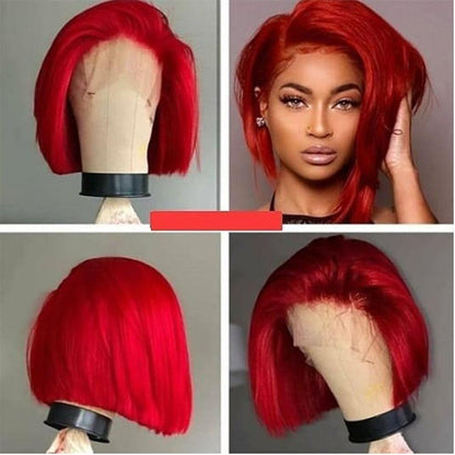 Short Bob Red Straight Lace Front Human Hair Wig Preplucked Hairline