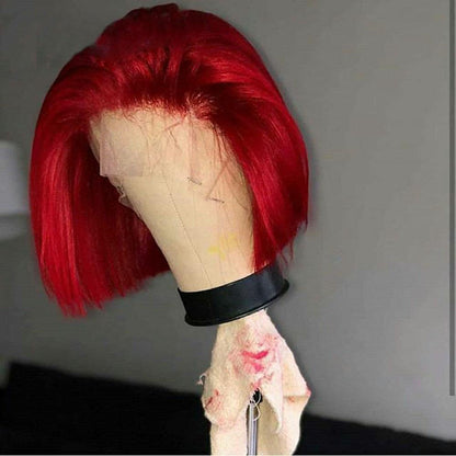 Short Bob Red Straight Lace Front Human Hair Wig Preplucked Hairline